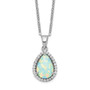 Sterling Silver Rhodium Polished Simulated Opal & CZ Necklace