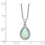 Sterling Silver Rhodium Polished Simulated Opal & CZ Necklace