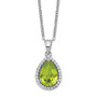 Sterling Silver Rhodium Polished Simulated Peridot & CZ Necklace