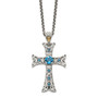 Sterling Silver w/14k London Blue Topaz Cross Necklace