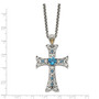 Sterling Silver w/14k London Blue Topaz Cross Necklace