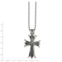 Stainless Steel Polished & Antiqued Cross 24in Necklace