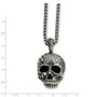 Stainless Steel Antiqued & Textured Skull 24in Necklace