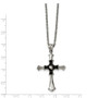 Stainless Steel Antiqued & Polished Cross 22in Necklace