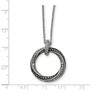 Stainless Steel Black/Clear CZ Antiqued Circle Necklace