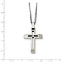 Stainless Steel Brushed and Polished Cross with CZ Necklace