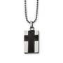 Stainless Steel Polished Carbon Fiber Inlay Cross 22in Necklace