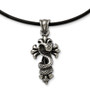 Stainless Steel Polished and Antiqued Snake and Cross Necklace