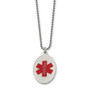 Stainless Steel Red Enamel Oval Medical Pendant 22in Necklace