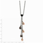 Stainless Steel Rose & Brown IP plated Teardrops 20in Y Necklace