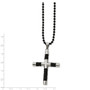 Stainless Steel Black Leather & Polished Black IP-plated Cross Necklace
