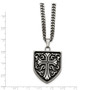 Stainless Steel Antiqued Cross Shield Pendant Necklace