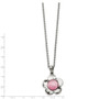 Stainless Steel Flower with Pink Cat's Eye Pendant Necklace