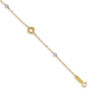 14k Two-tone D/C Love Knot & Bead on Small Heart Link Bracelet