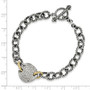 Sterling Silver w/14k .035ct. Diamond 7.5in Link Bracelet