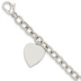 14k White Gold 8.5in Polished Engravable Link with Heart Charm Bracelet