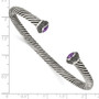 Stainless Steel Polished/Antiqued Purple CZ Twisted Bracelet