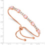 Sterling Silver Rose-tone Lab Created Opal & CZ Adjustable Bracelet