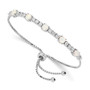 Sterling Silver Rhodium-plated Created Opal & CZ Adjustable Bracelet