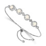 Sterling Silver Rhodium-plated Created Opal & CZ Halo Adjustable Bracelet