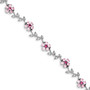 Sterling Silver Rhodium-plated 7.75inch Pink and Clear CZ Flower Bracelet