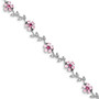 Sterling Silver Rhodium-plated 7.75inch Pink and Clear CZ Flower Bracelet
