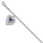 Sterling Silver Rhodium-plated Purple CZ Heart Texture/Polish Link Bracelet