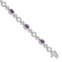 Sterling Silver Rhodium-plated Diamond & Amethyst Oval Link Bracelet