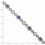 Sterling Silver Rhodium-plated Diamond & Amethyst Oval Link Bracelet