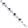 Sterling Silver Rhodium-plated Diamond & Heart Link Amethyst Bracelet