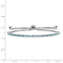 Sterling Silver Rhodium-plated December Birthstone Light Blue CZ Adj Bracel