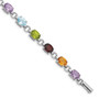 Sterling Silver Rhodium-plated Circle & Oval Multi-gemstone Bracelet