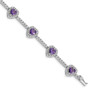 Sterling Silver Rhodium-plated Amethyst and Clear CZ Heart Bracelet