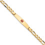 14k Medical Soft Diamond Shape Red Enamel Figaro ID Bracelet