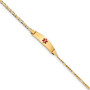 14k Medical Soft Diamond Shape Red Enamel Figaro ID Bracelet