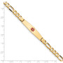 14k Medical Soft Diamond Shape Red Enamel Figaro ID Bracelet