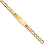 14k Medical Soft Diamond Shape Red Enamel Figaro ID Bracelet