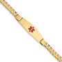 14K Medical Soft Diamond Shape Red Enamel Curb Link ID Bracelet