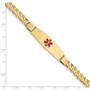 14K Medical Soft Diamond Shape Red Enamel Curb Link ID Bracelet