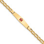 14K Medical Soft Diamond Shape Red Enamel Anchor Link ID Bracelet