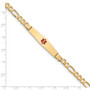 14K Medical Soft Diamond Shape Red Enamel Flat Figaro Link ID Bracelet