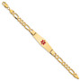 14K Medical Soft Diamond Shape Red Enamel Flat Figaro Link ID Bracelet