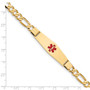 14K Medical Soft Diamond Shape Red Enamel Flat Figaro Link ID Bracelet