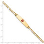 14K Medical Soft Diamond Shape Red Enamel Flat Figaro Link ID Bracelet