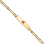 14K Medical Soft Diamond Shape Red Enamel Flat Figaro Link ID Bracelet