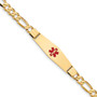 14K Medical Soft Diamond Shape Red Enamel Flat Figaro Link ID Bracelet