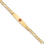 14K Medical Soft Diamond Shape Red Enamel Flat Figaro Link ID Bracelet