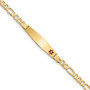 14K Medical Soft Diamond Shape Red Enamel Flat Figaro Link ID Bracelet