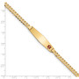 14K Medical Soft Diamond Shape Red Enamel Flat Curb Link ID Bracelet