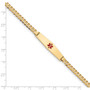 14K Medical Soft Diamond Shape Red Enamel Flat Curb Link ID Bracelet